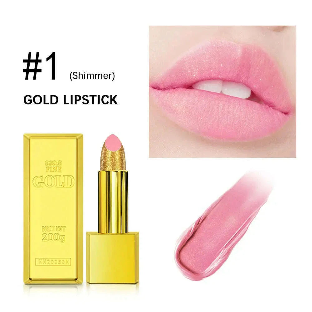 Hallowmas High-pigmented Gold Lipstick Shiny Metallic Matte Velvet Waterproof Long Lasting Sexy Gold Lip Gloss Women Lip Makeup