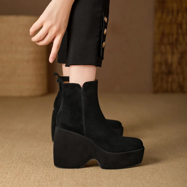 Brand Women Wedges Boots Suede Platform Women Ankle Boots High Quality Walking Comfy Woman Shoes New Sexy High Heels Bootie