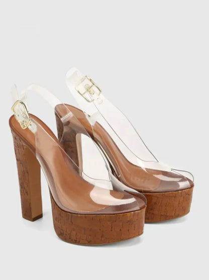 2026Women's Summer Thick Soled High-heeled Sandals, Fashionable Transparent Plus Size Women's 34-44 Plus Size Sandals