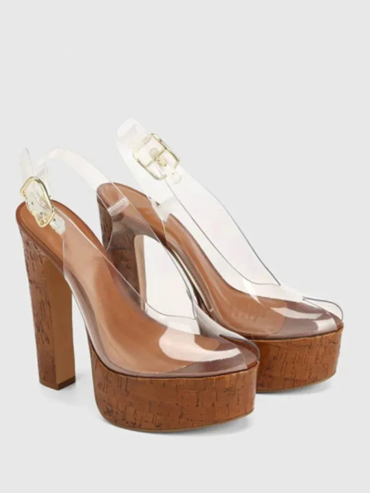2026Women's Summer Thick Soled High-heeled Sandals, Fashionable Transparent Plus Size Women's 34-44 Plus Size Sandals