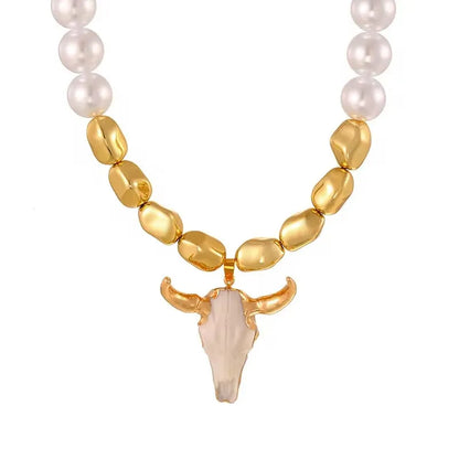 HangZhi Personality Unique New Gold Color Bull Head Horseshoe Pendant Necklace Anniversary Gift for Women Men Chunky...