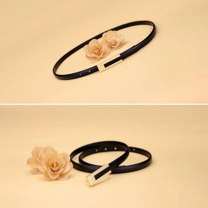 Korean Fashionable PU Leather Thin Waist Strap Belt for Women Metal Accessories Basic Casual Porous Adjustable Fashion Belts