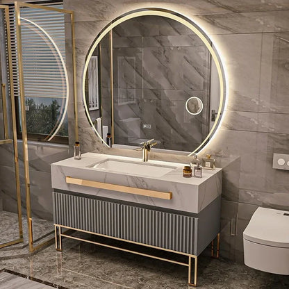 O Single/Double Sink Bathrooms Vanity Luxury Bathroom Cabinet Combination Rock Slab Smart LED Light Cabinet Bathroom...