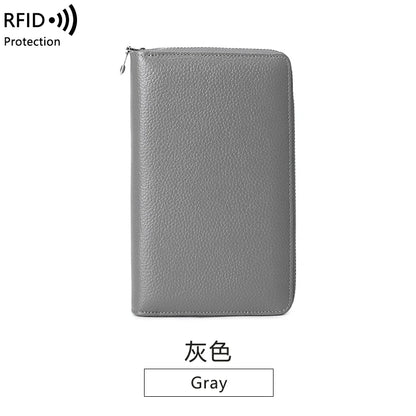 RFID Anti-Theft Cowhide Leather Wallet, Brush Head Layer, Long Passbook Passbook Passbook, Large Capacity Clutch Bag |...