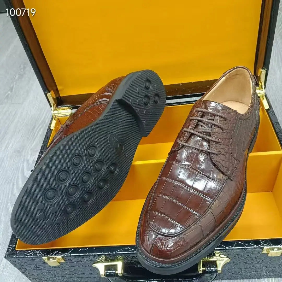 Luxury Crocodile Skin Men's Business Shoe Genuine Real Alligator Leather Brown Top Quality Shoe Leisure Fashion Men ficial Shoe