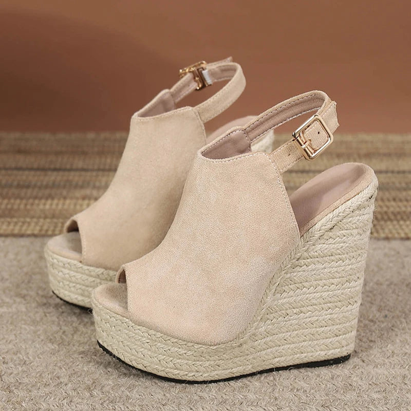 Liyke Size 34-42 Black Women Platform Wedge Sandals Summer Fashion Peep Toe Buckle Strap High Heels Ladies Shoes Sandalias Mujer - Kimlud
