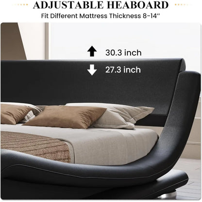 Queen Size Bed Frame with Faux Leather Ergonomics Headboard, No Box Spring Needed & Easy Assembly, Queen Size Bed Frame