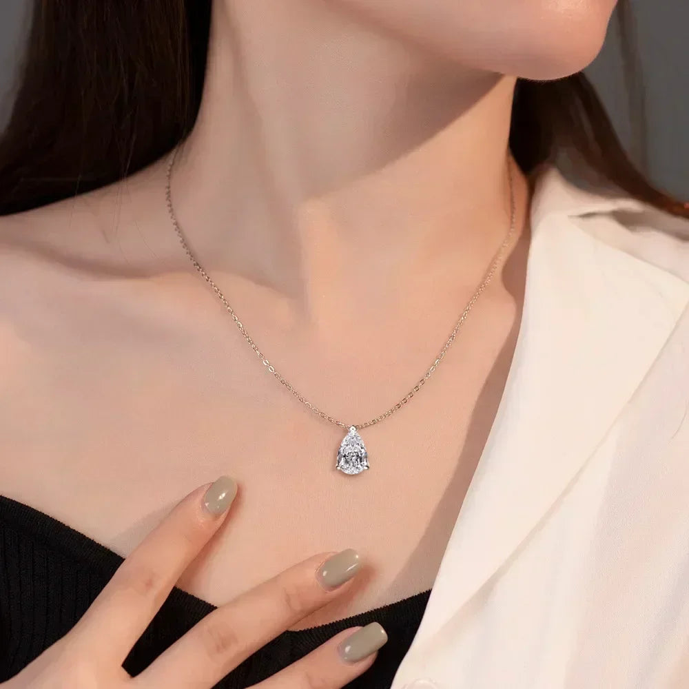 1/2/3/4CT Water Drop Moissanite Pendant Necklace for Women  Certified 925 Silver Pear Cut Solitaire Diamond Pendant Neckchain
