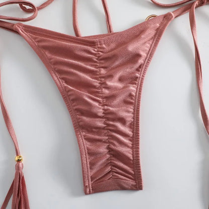 2024 Luxury Bikini Set Women Sexy Swimsuit High Cut Bandage Bikini Set Bathing Suit With Tassels Summer Brazilian Biquini