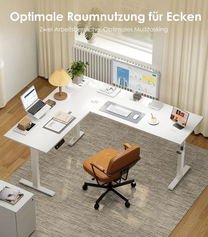OffiGo L-Shaped Height Adjustable desk 180x140 cm desk Height Adjustable Electric White | Kimlud Office Luxury Desk