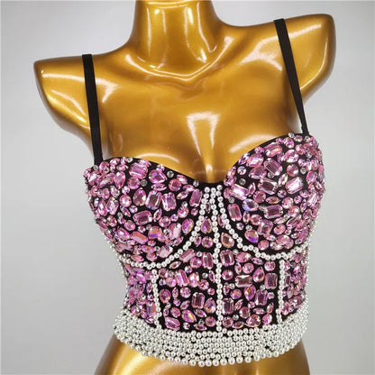 Quality Pearl Tank Tops Rhinestone Women Crop Top Club Clothes Streetwear Y2K Corset Woman Shaper Camis Fashion Feamale Clothing