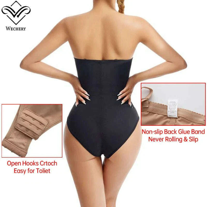 Wechery Women's Bodysuit Slimming Body Shaper Tummy Control Shapewear Detachable Shoulder Strap Female Underwear