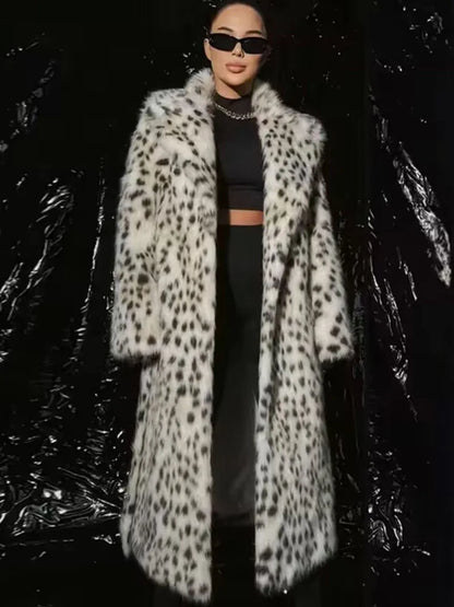 ZADORIN Luxury Belted Long Leopard Faux Fur Coat Woman Y2k Clothes Fashion Lapel Thick Warm Fluffy Jacket Fur Coats Outerwears