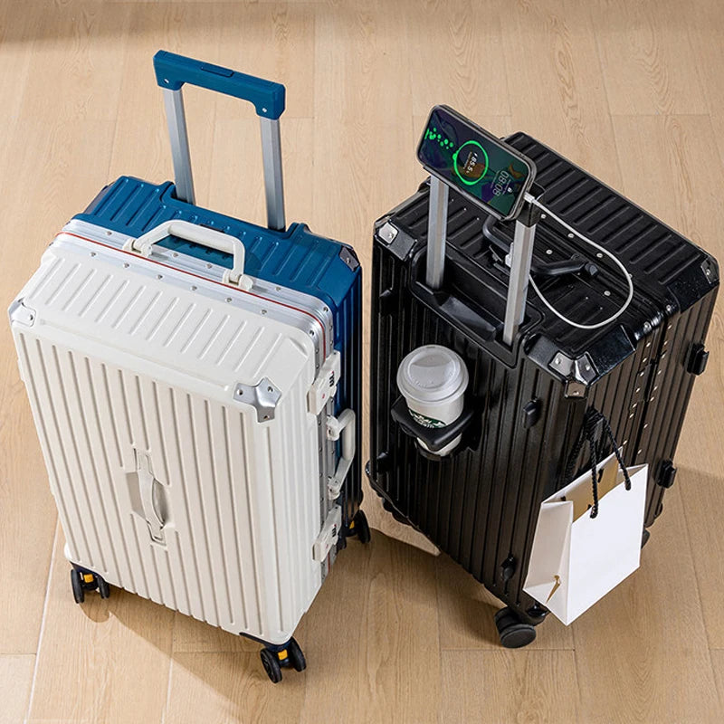 30/32-inch Large Size Luggage Multifunctional Cup Holder and Mobile Phone Holder Aluminium Framed Travel Suitcases Trip Cabin - Kimlud