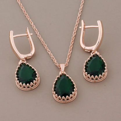 New Trend Luxury Quality Dangle Earring And Pendant Sets for Women 585 Rose Gold Color Wedding Jewelry Set