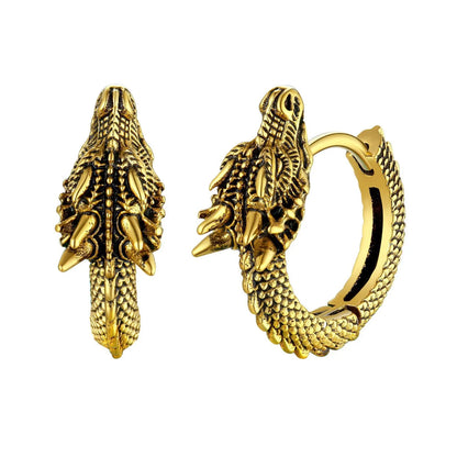 Retro Hip-hop Stainless Steel Gold Color Dragon Hoop Earrings Women's Men Punk Personality Cool Streetwear Jewelry Accessories