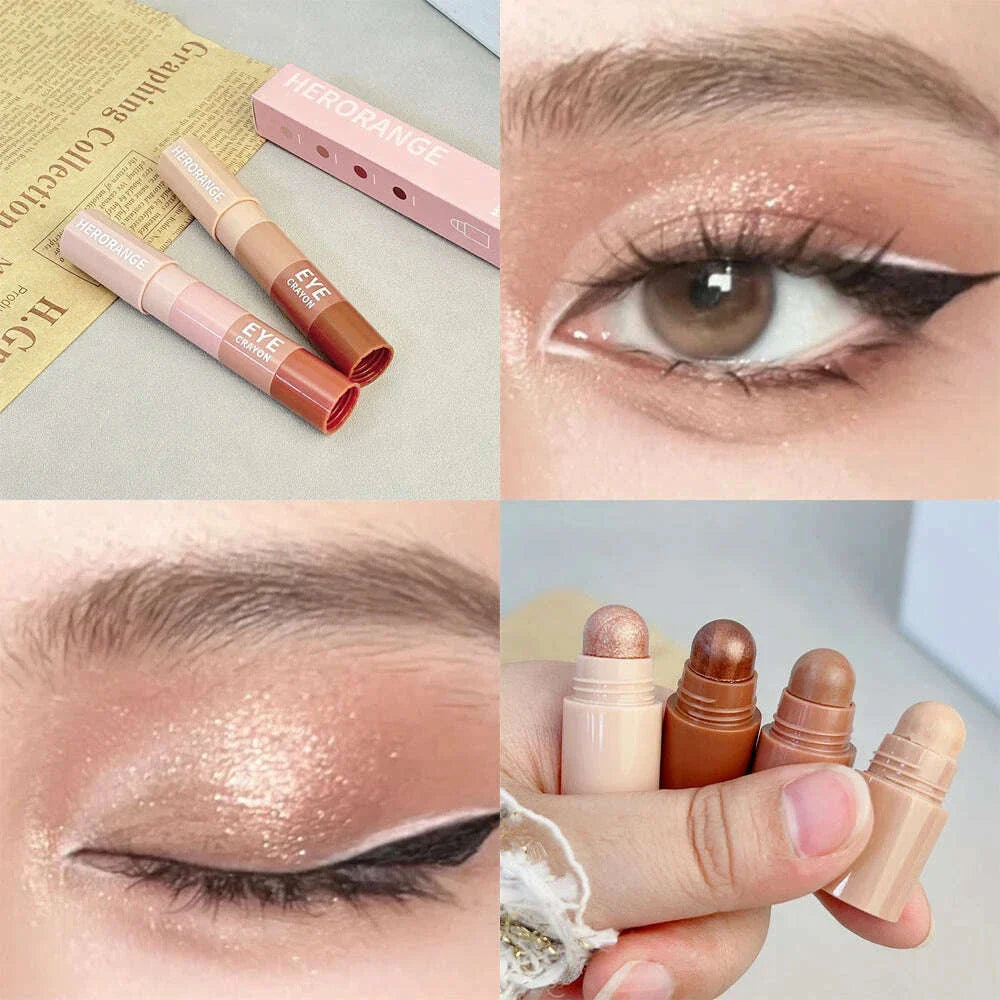 4 In 1 Pearlescent Eyeshadow Pencil Glitter Silkworm Liner Highlighter Pen Lasting Matte Eye Shadow Stick Eyes Makeup Cosmetics