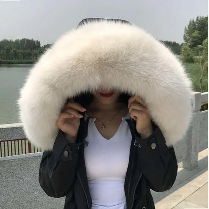 Super Large 100% Real Fox Fur Collar Hood Decor Fur Collar For Down Coat Women Winter Warm Fur Scarf Shawl Luxury