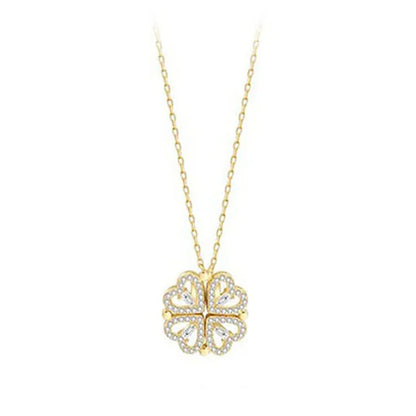 1pc Heart Shaped Four Leaf Clover Pendant Necklace Jewelry Zircon Women Love Clavicle Chain Gifts Openable ChokerJewelry