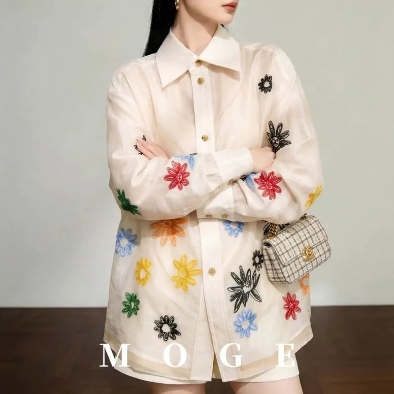Vintage Women's Blouses Casual Embroidered Shirts Fashion Loose Spring/Summer Clothing Long-sleeved Floral Women Top |...