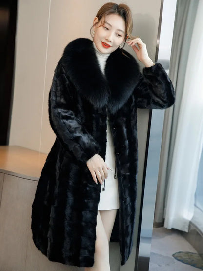 Hot-selling Fashionable Women's Real Mink Coat Winter Warm Long Natural Fox Fur Collar High-quality Real Fur Jacket