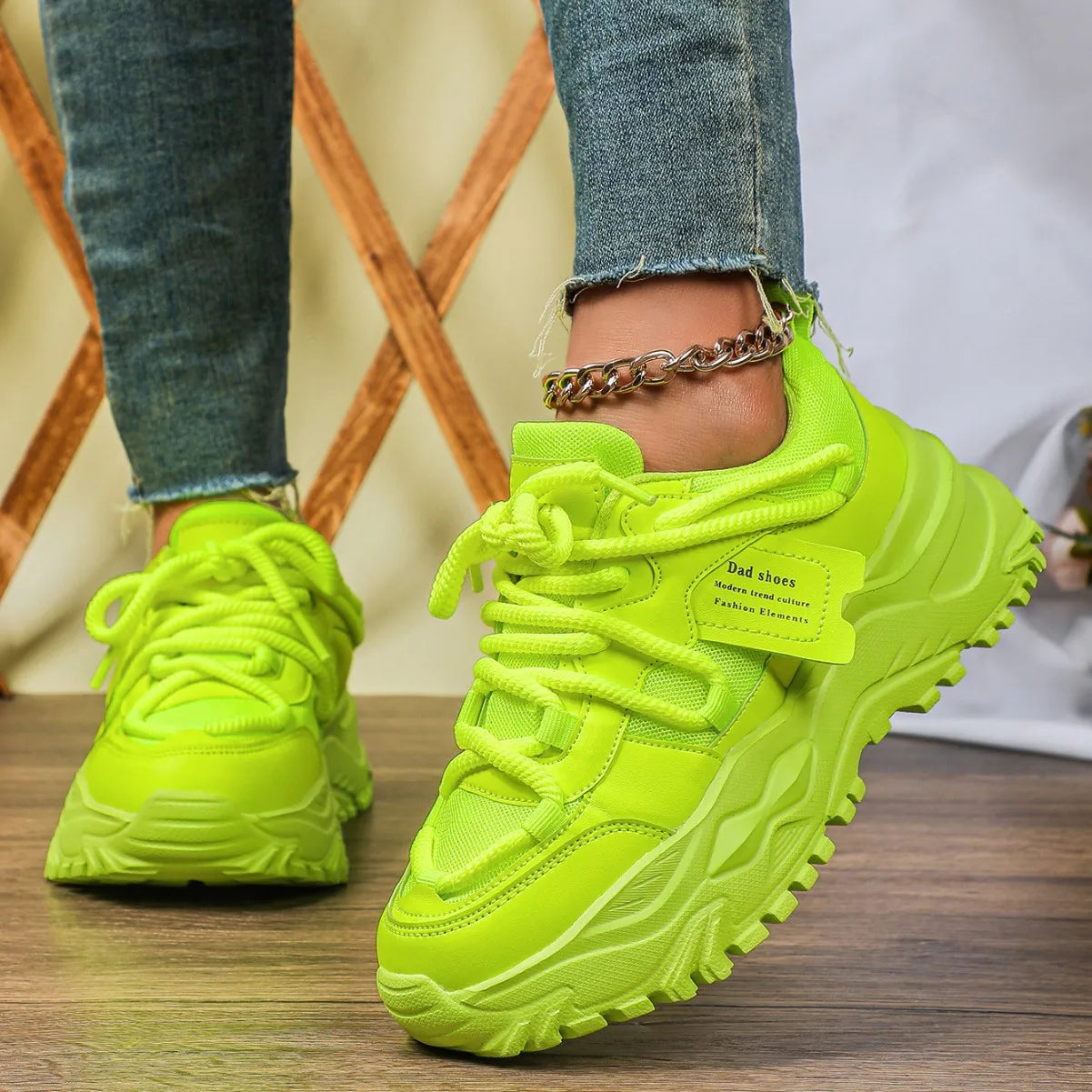 Women's Platform Yellow Sneakers Women Thick Sole Sports Shoes Woman Spring Breathable Mesh Casual Tennis Shoes Ladies Sneakers - Kimlud