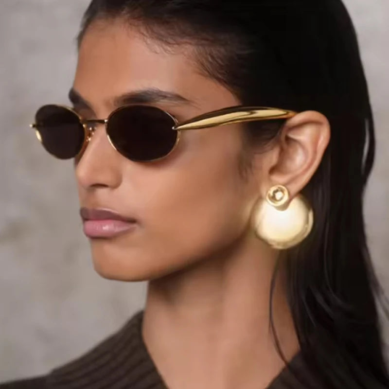 2pcs Y2K Oval Small Frame Unique Sunglasses Women Luxury Brand Metal Sun Glasses Punk Style Colorful Popular Eyeglasses UV400 - Kimlud