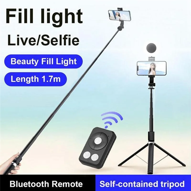 67Inch Height Selfie Stick Tripod With Light And Wireless Remote Portable Phone Tripod For Travel Cell Phone Holder Mount Pink