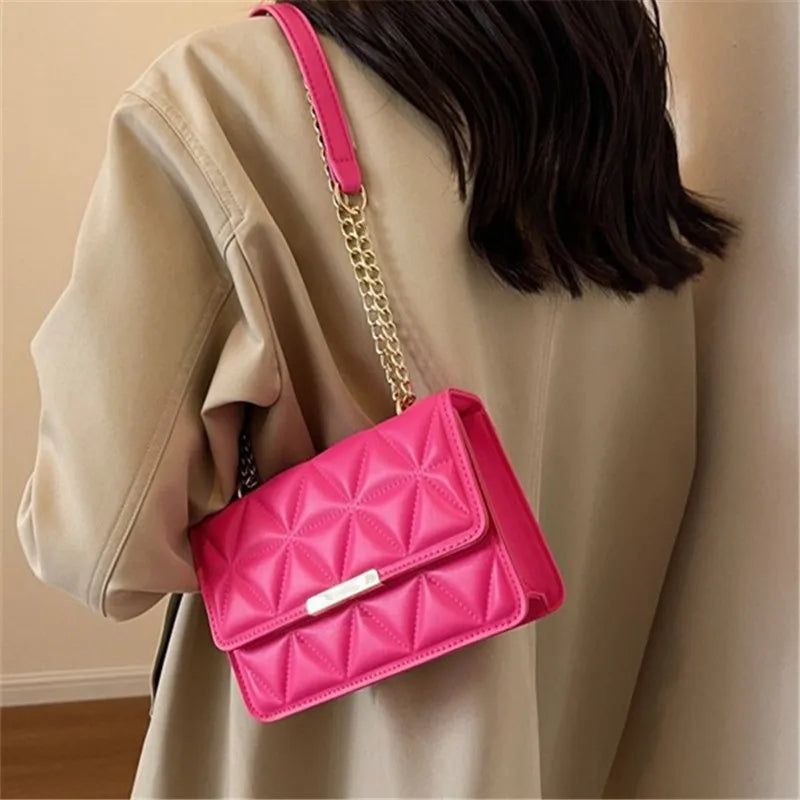 Trendy Quilted Chain Crossbody Shoulder Bag, Stylish Multi Color Small Square Purse, Chic & Perfect for Women's Everyday Use - Kimlud