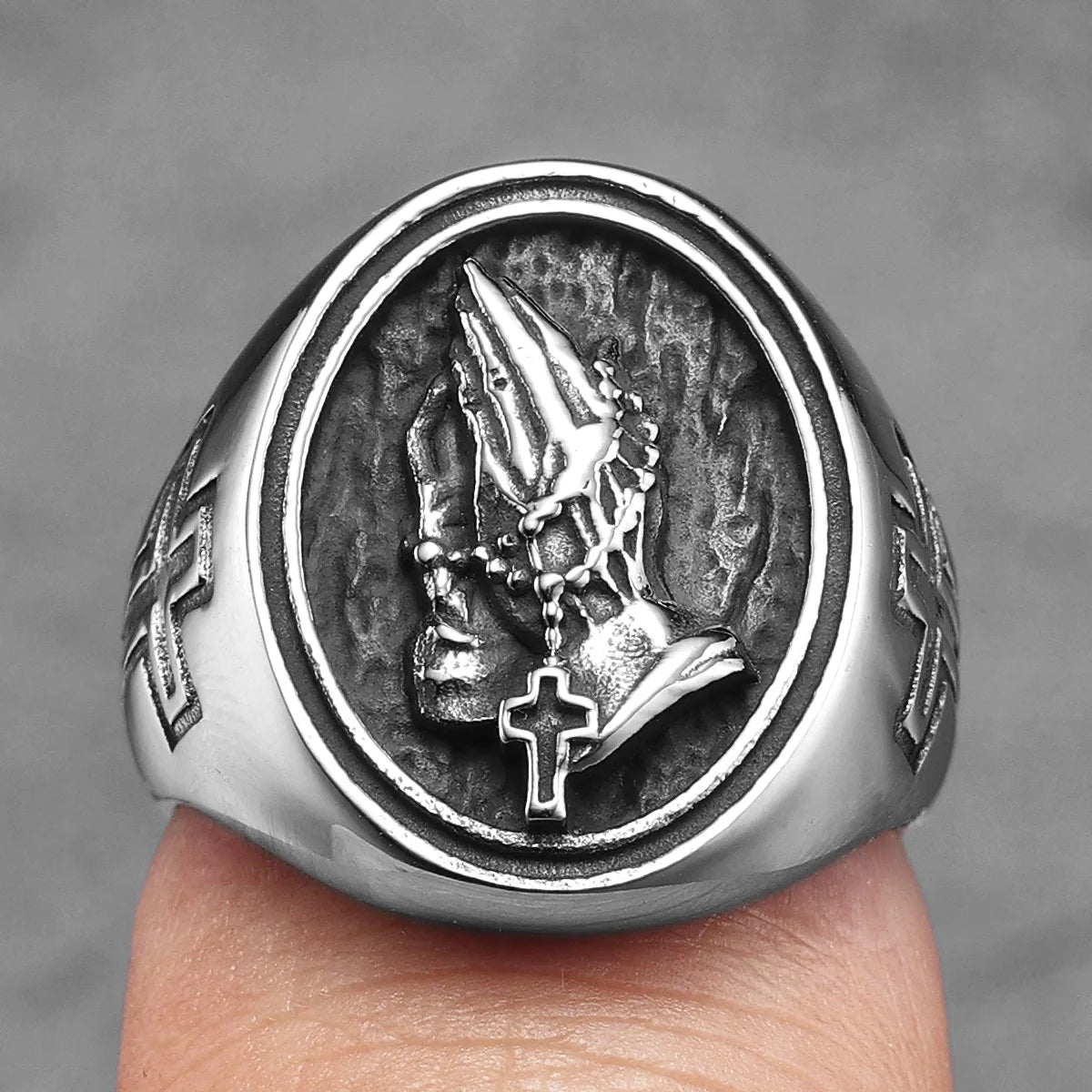 Pray Hand Cross Stainless Steel Men Rings Punk New In For Male Women Fashion Jewelry Creativity Gift Wholesale Dropshiping