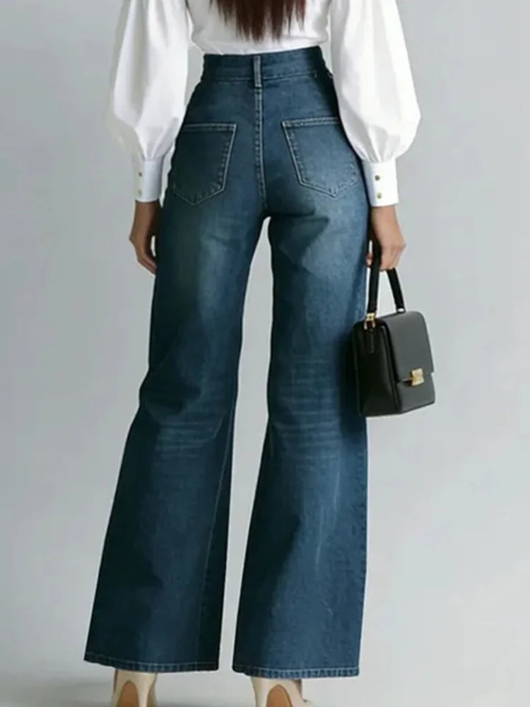 SHENGPALAE Women Denim Jeans High Waist Wide Leg Double Zipper Spliced Split Hem Vintage Streetwear Chic Autumn 2026 New...