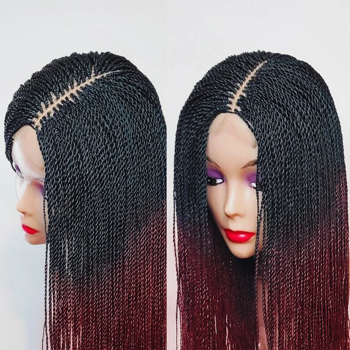 28 Inch Micro Twist Braided Wig for Black Women Front Lace Color 1B Black Braids Glueless Tiny Twist Braid Wigs