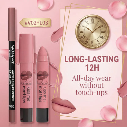 2pcs/Set Velvet Matte Finish Lipliner & Lipstick ,Waterproof,Precise Definition,Full Color,Natural Lip Enhancement Duo |...