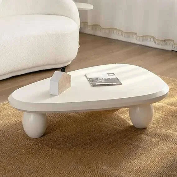 Oval Coffee Table for Living Room Modern Irregular Coffee Table Asymmetrical Unique Center Table (G White 45.7in)