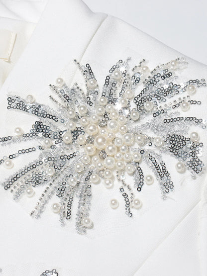 CHICEVER Solid Spliced Beading Slimming Blazer for Women Notched Collar Long Sleeve Patchwork Button Formal Coat Female Fashion