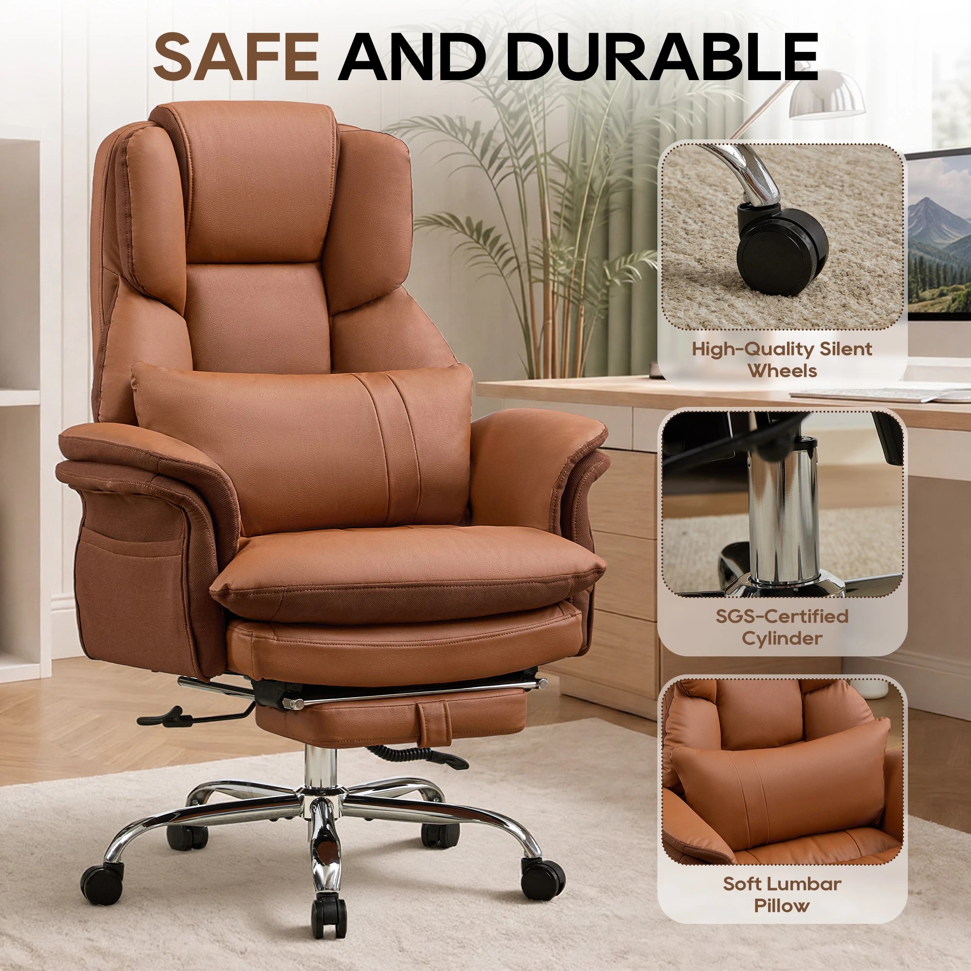 TCGBKAF Big and Tall Executive Criss Cross Office Chair, Ergonomic Computer Desk Chair with Adjustable Backrest, Flip Armrests & Footrest for Home & Office