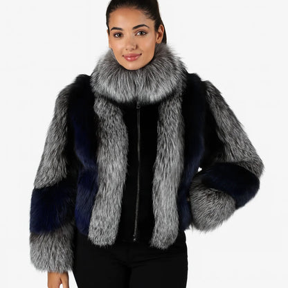 Women's Real Red Fox Fur Jacket With Silver Fox Collar Coat Thick Warm and Fashionable in Winter 23A0616