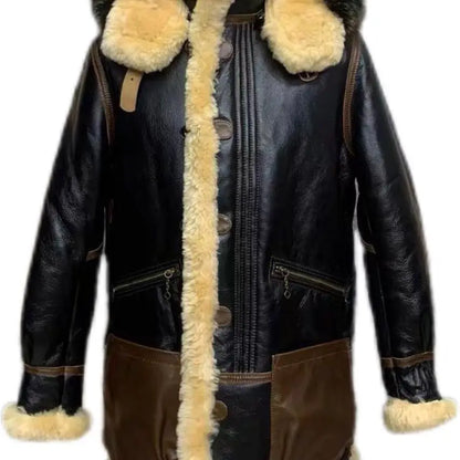 Winter Men Original Fur Coat Mid-length Thickened Sheepskin Leather Coat Bomber Hooded Wool Lining Warm Snow Men's Clothing