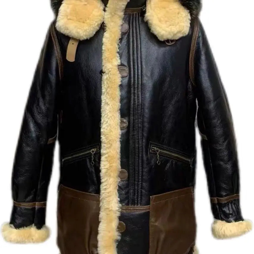 Winter Men Original Fur Coat Mid-length Thickened Sheepskin Leather Coat Bomber Hooded Wool Lining Warm Snow Men's Clothing