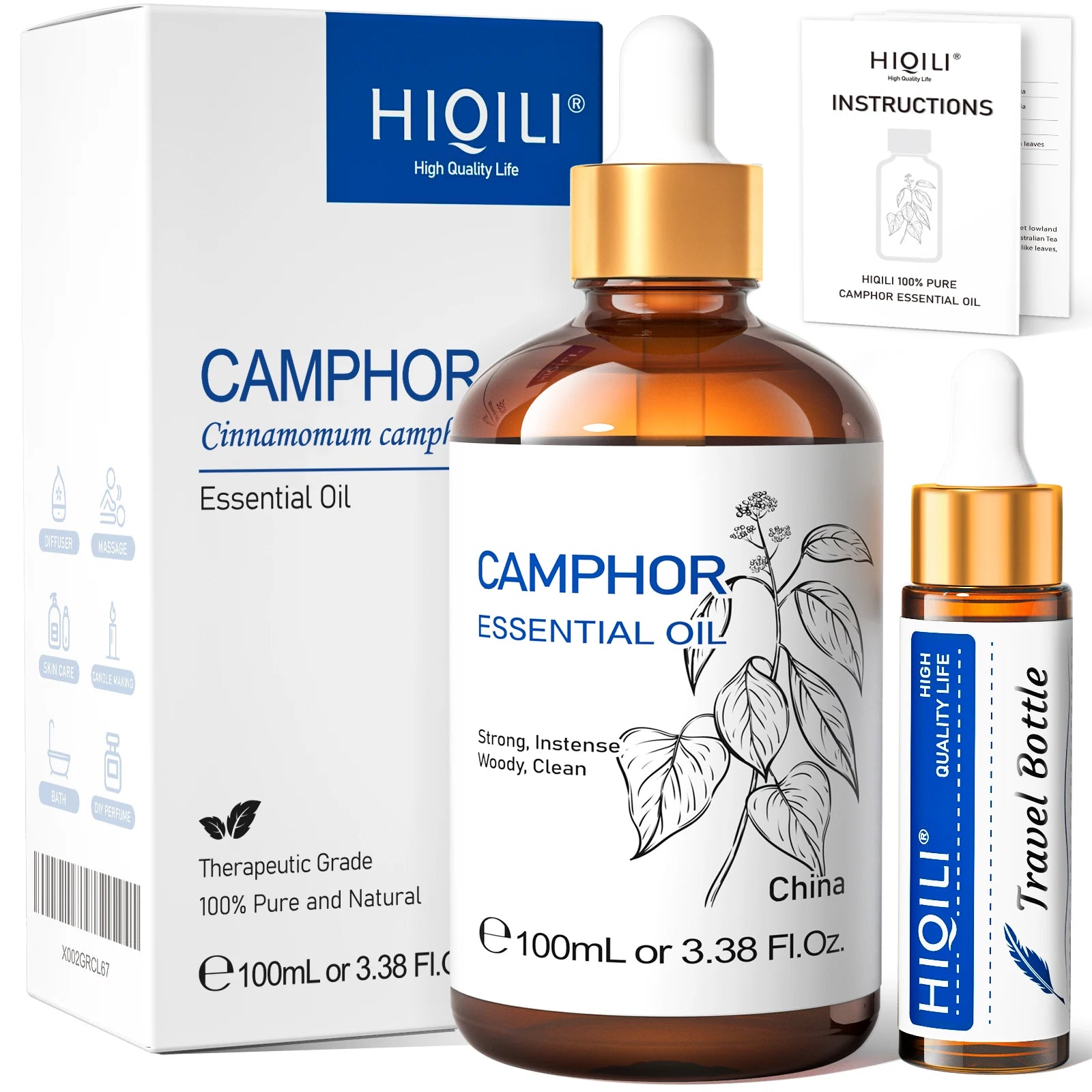 HIQILI 100ML Pure Sandalwood Essential Oil Lavender Jasmine Eucalyptus Peppermint Ylang Ylang Frankincense (Choose Scent)