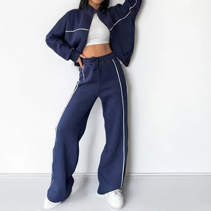 New 2 Piece Sets Women Outfit Casual Pant Set Sportswear Long Sleeve Cardigan Lace Up Clothing Two Piece Suits Zipper Sweatshirt - Kimlud
