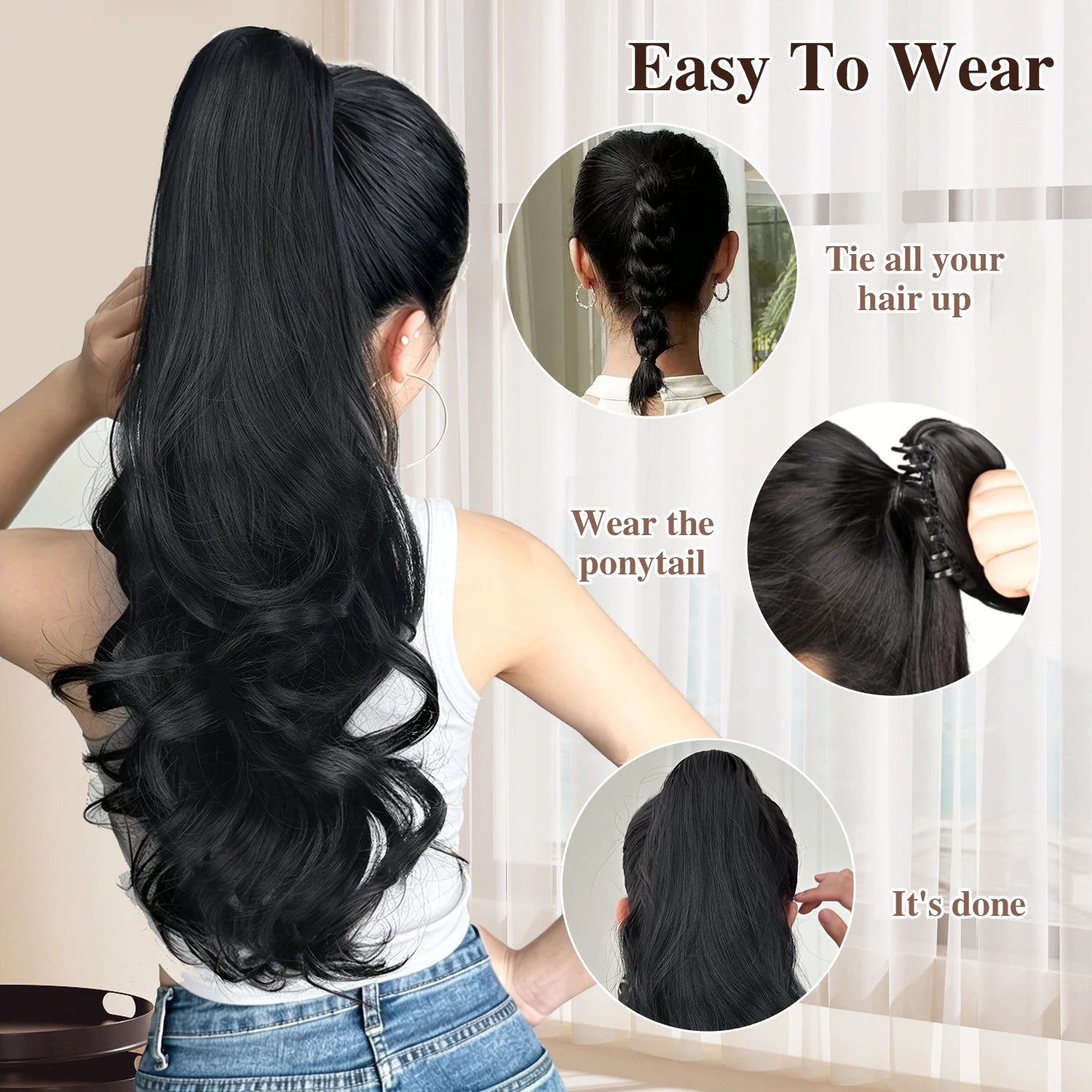 Synthetic Claw Ponytail Extensions 20inch Wavy Clip Claw Ponytail Hair for Women Ladies Daily Party Holiday | Kimlud Mid...