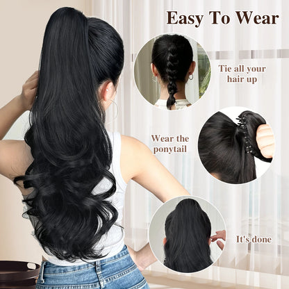 Synthetic Claw Ponytail Extensions 20inch Wavy Clip Claw Ponytail Hair for Women Ladies Daily Party Holiday | Kimlud Mid...