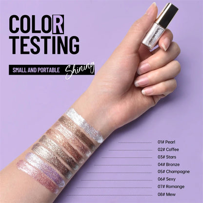 8 Colors Pearlescent Liquid Eyeshadow Fine Shimmer Highlight Glitter Eye Shadow High Shine Long-Lasting & Smudge-Proof...
