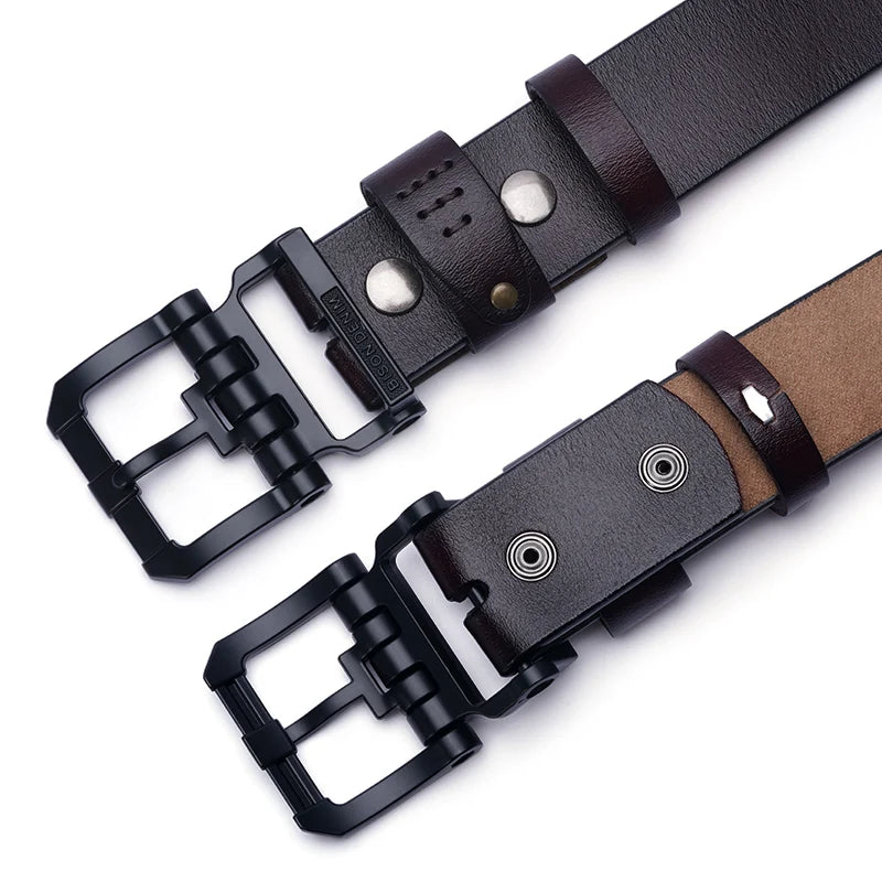 BISON DENIM Belts for Men Pin Buckle Cowhide Belt with High Quality Vintage Strap Casual All-Match Outfits Men's Jeans Belt - Kimlud