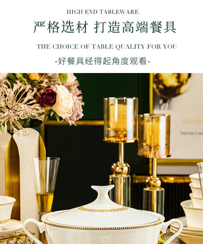 2025 New Jingdezhen Dishes Tableware Free Combination Household High-grade Bone China Tableware Housewarming Relief Rose