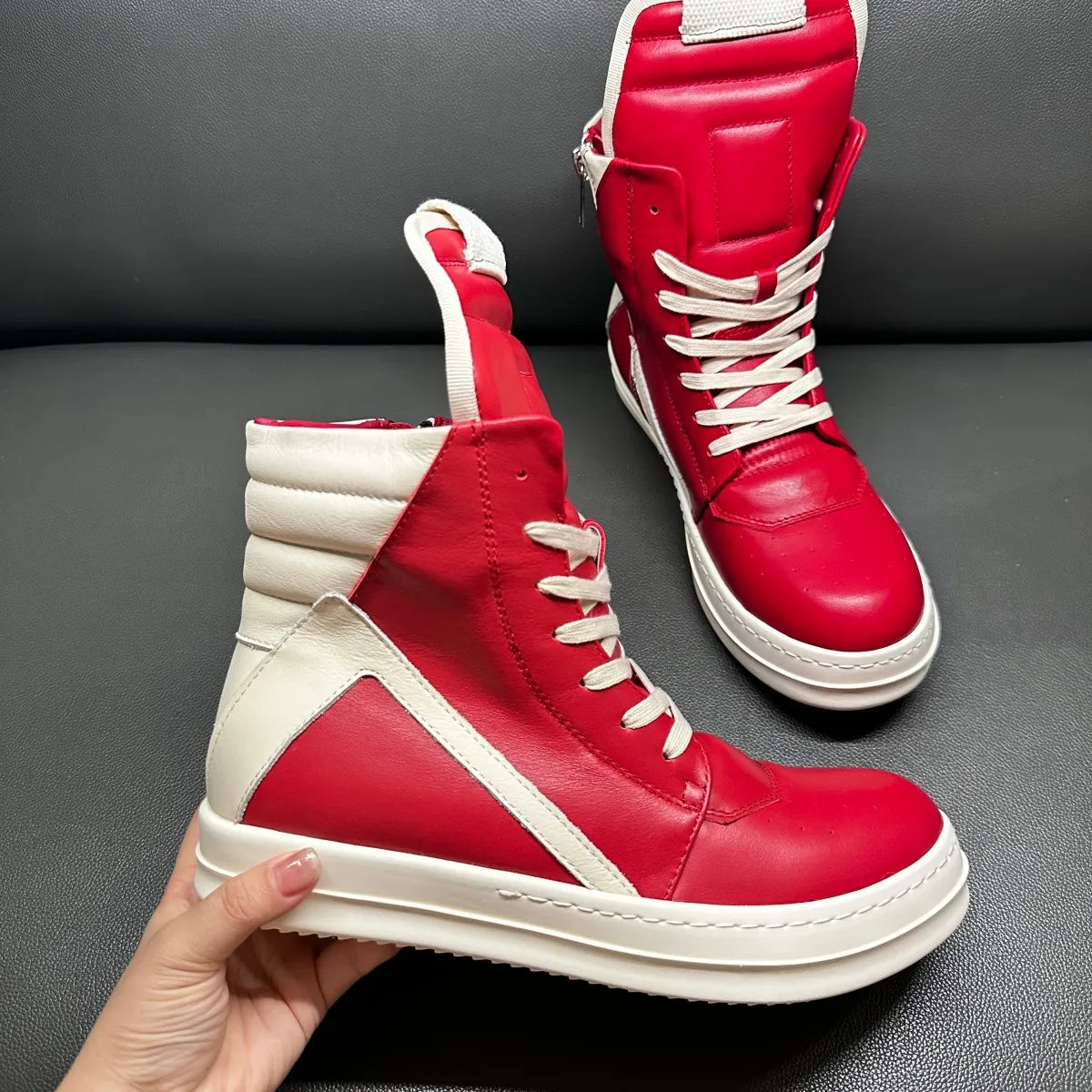 Classic Beige Leather High Top Shoe Retro Men Boots Sneaker ZIP Women Casual Shoes Lace Up Sneakers Luxury Gray Ankle Boot