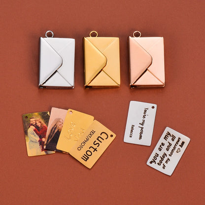 Stainless Steel Customized Letter Envelope Necklace Locket Jewelry Secret Love Note Pendant Engraved Note Photo for Women
