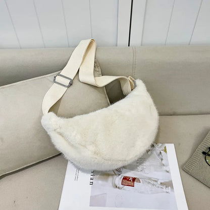 Soft Plush Shoulder Underarm Bags Fluffy Solid Color Bags Purse Autumn Winter Handbag Women Lady Fashion Storage Pouch 2025 New