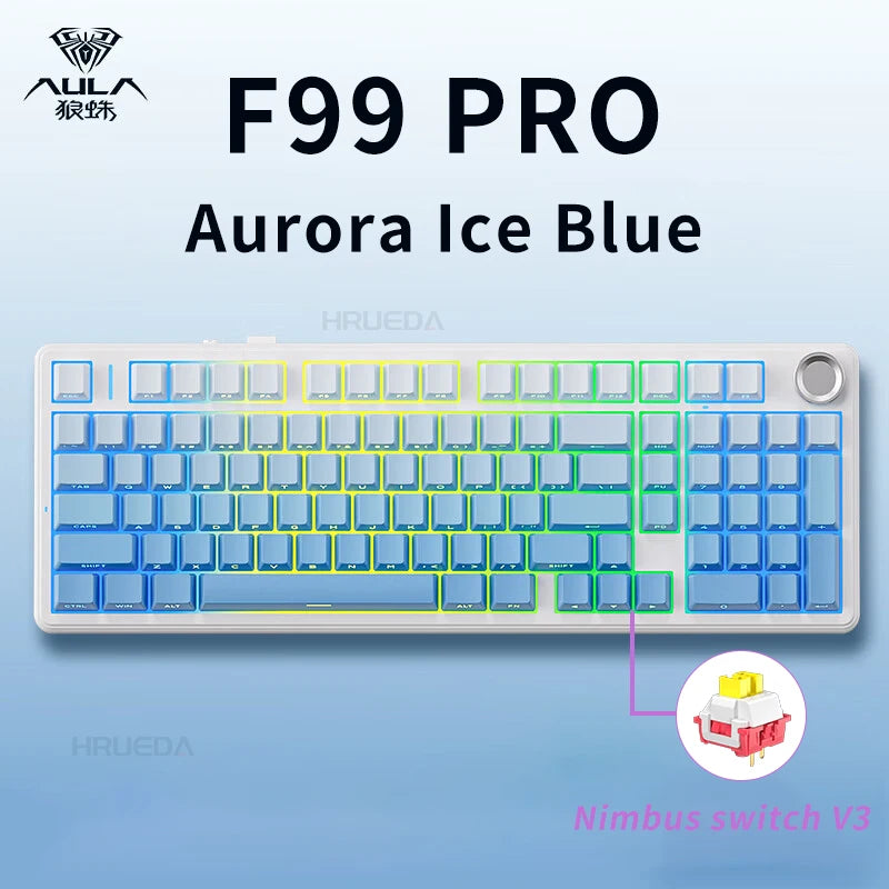 Aula F99 Pro Mechanical Keyboard Bluetooth 5.0/2.4g Wireless/Wired 100 Keys Pbt Keycaps Hot Swap Gasket Customized Game Keyboard